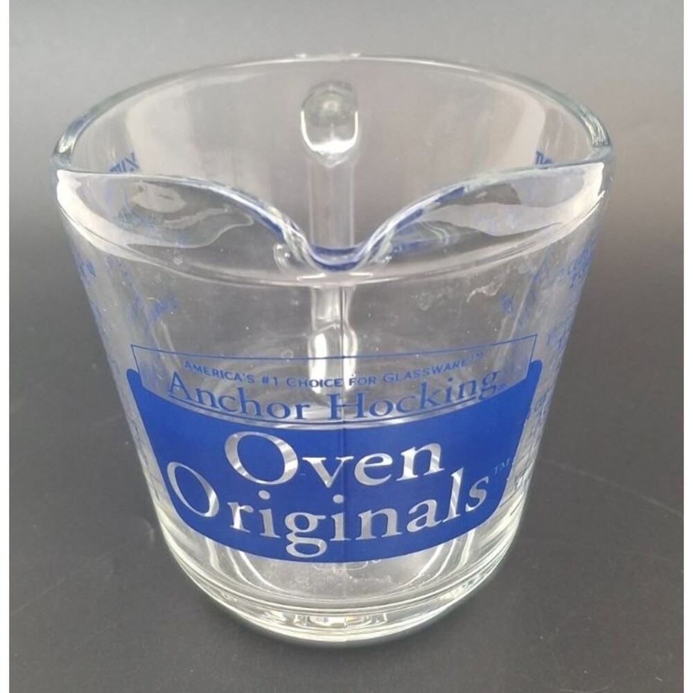 Anchor Hocking Blue Oven Originals 2 Cup Glass Measuring Cup 1/2 Liter Vintage